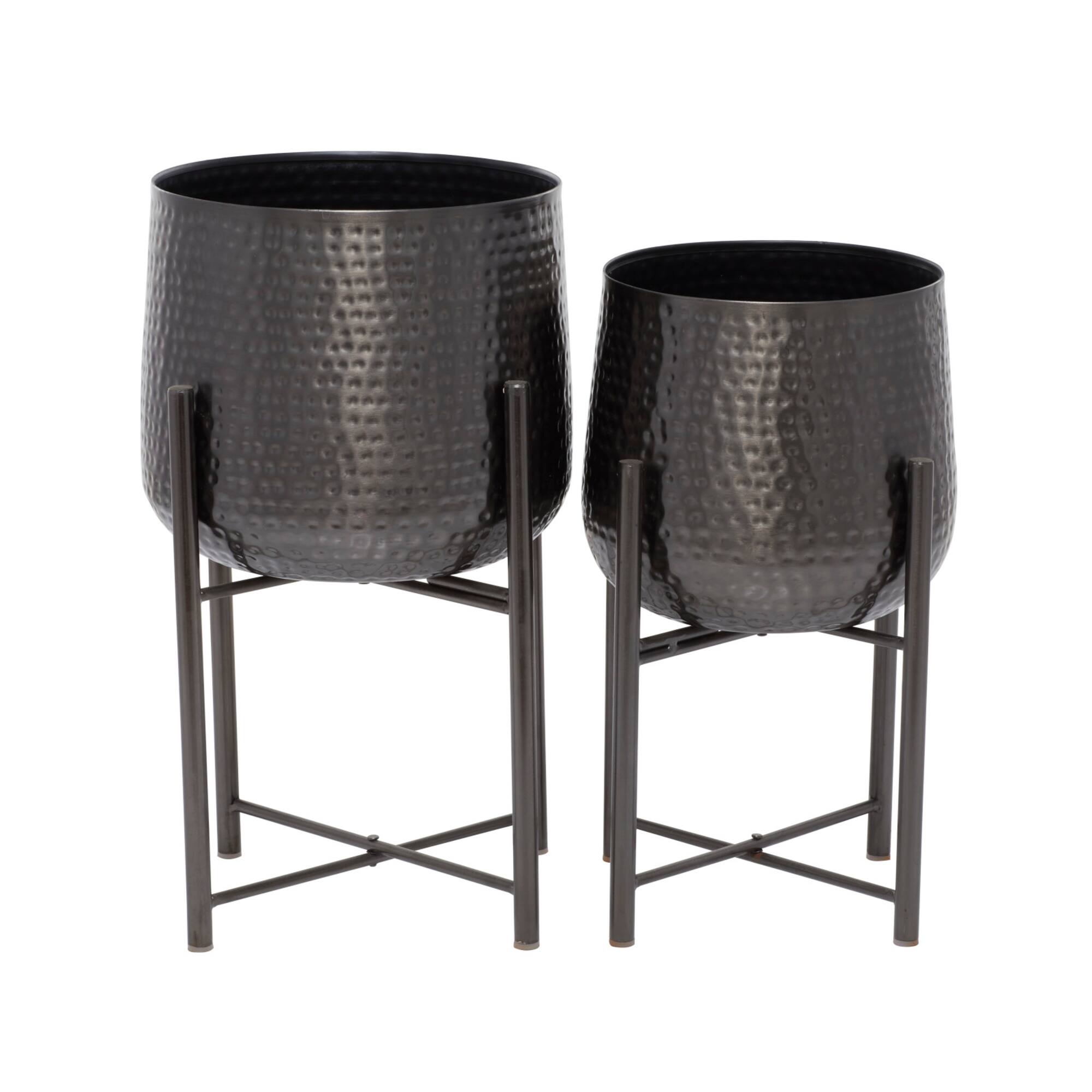 Black Modern Planter, Set of 2" 19", 17"